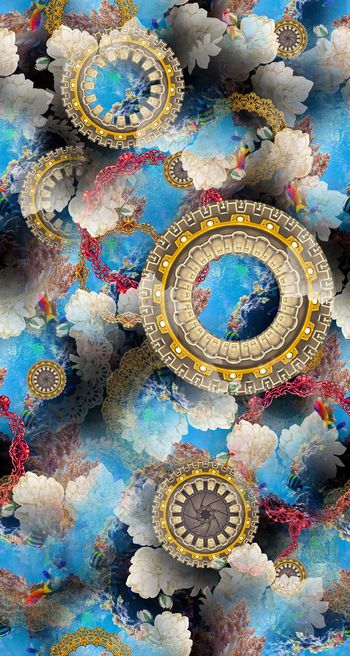 欧式纹样 海洋生物 金属 古典花卉 复古 服装印花华亿平台图片