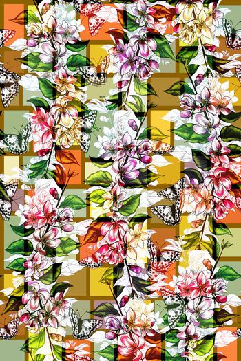 455068-时尚大牌优雅桃花花卉几何华亿平台