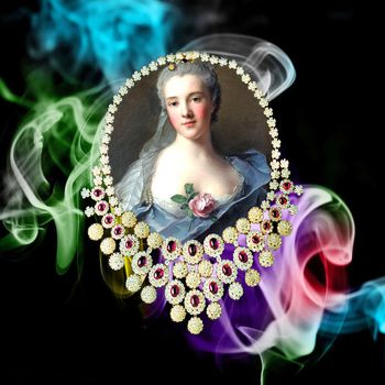 455758-欧美时尚定位珠宝油画头像T恤创意花