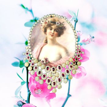 455759-欧美时尚定位珠宝油画头像T恤创意花