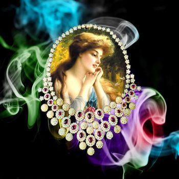 455760-欧美时尚定位珠宝油画头像T恤创意花