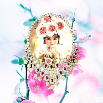 455761-欧美时尚定位珠宝油画头像T恤创意花