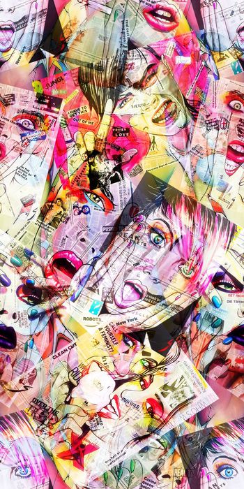 455871-复古 报纸 手绘 美女   真丝 