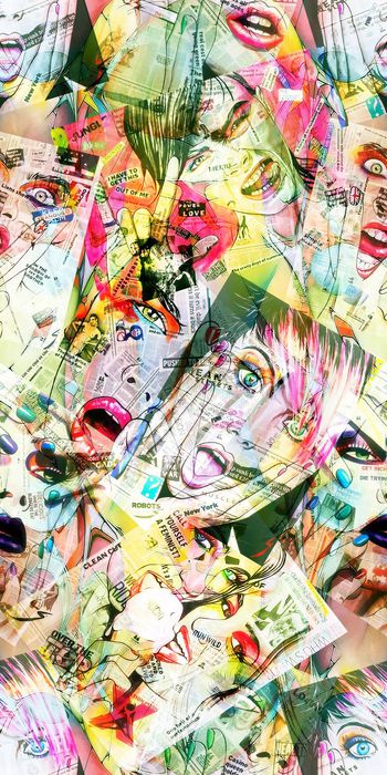 455873-复古 报纸 手绘 美女   真丝 