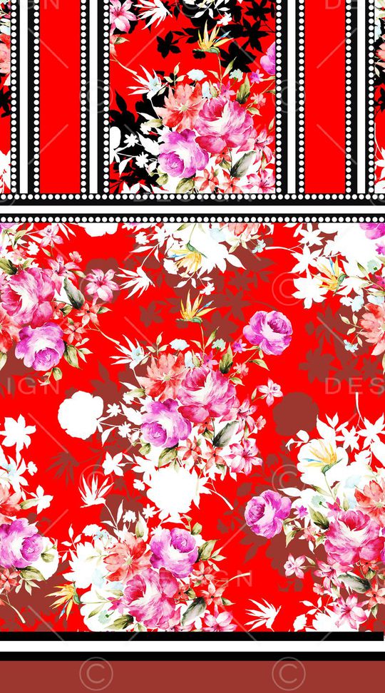 手绘花卉定位组合印花华亿平台图片