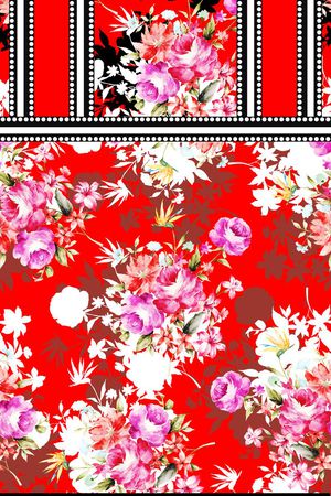 手绘花卉定位组合印花华亿平台图片