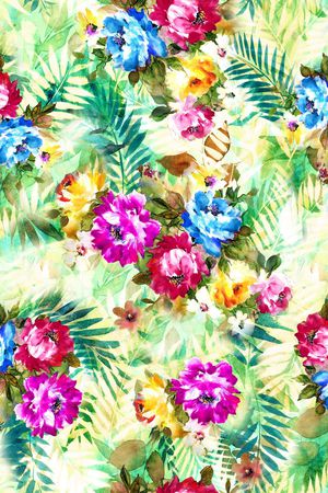 手绘 树叶 立体花卉印花华亿平台图片