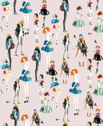 457230-	清新潮流时尚人物插画数码印花