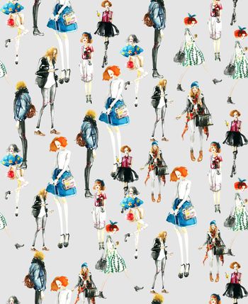 457231-	清新潮流时尚人物插画数码印花