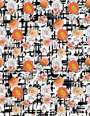 457555-复古几何手绘笔触条纹浪漫花卉纹理组