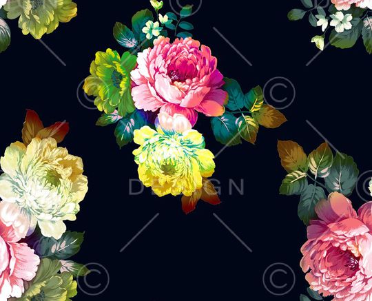 彩色手绘花卉印花华亿平台图片