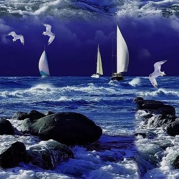 458254-时尚 大牌 水彩 海边 风光 男女