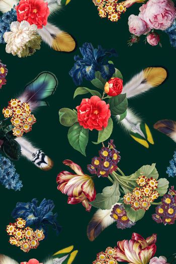 458478-满版手绘油画花卉羽毛