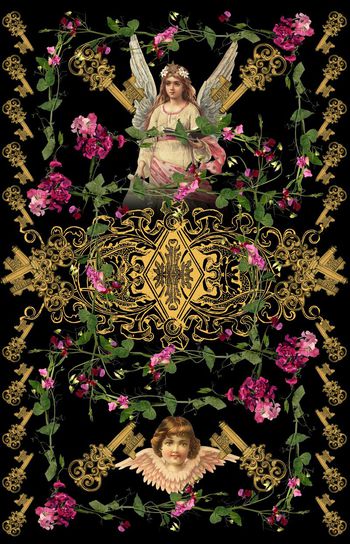 458936-欧式花纹钥匙天使花卉组合女装连衣裙