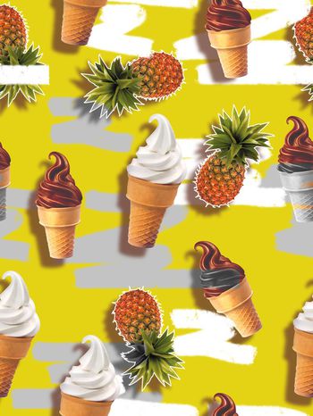 458947-时尚清新休闲自然风甜筒菠萝写意画笔