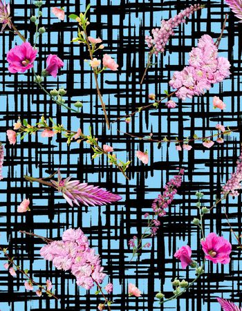 459011-简单清新折枝花卉笔触纹理组合女装衬