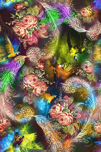 459428-精品绣花孔雀羽毛彩绘鹦鹉