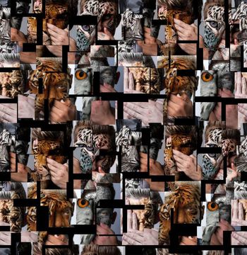 459825- 欧美流行时尚抽象手绘动物纹人头男