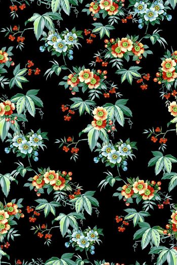 460208-绿叶红果子小花