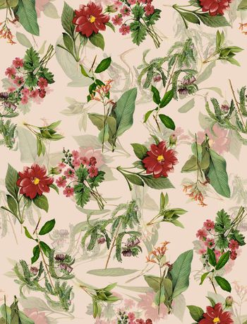 460381-	时尚复古手绘花卉流动数码印花