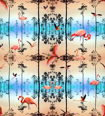 460486-时尚潮流华丽日落飞鸟