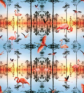 460487-时尚潮流华丽日落飞鸟