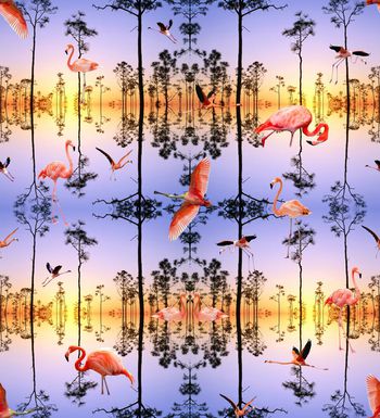 460488-时尚潮流华丽日落飞鸟