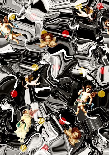 460547-复古油画自由条纹爱情小天使圆点丘比