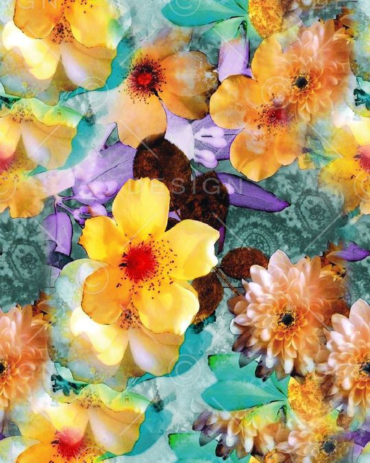 水彩花卉印花华亿平台图片