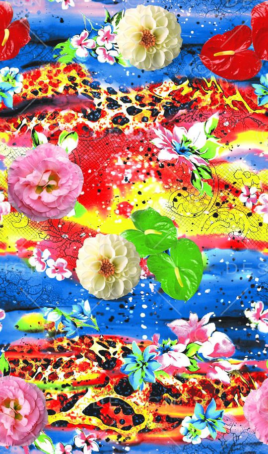 幻彩花卉印花华亿平台图片