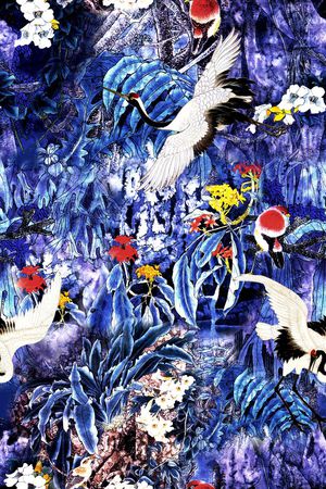 工笔花鸟印花华亿平台图片