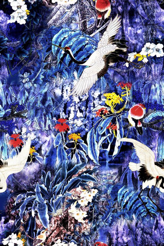 工笔花鸟印花华亿平台图片