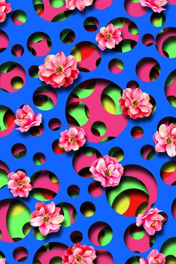 461018-3D效果几何远圆点花卉组合