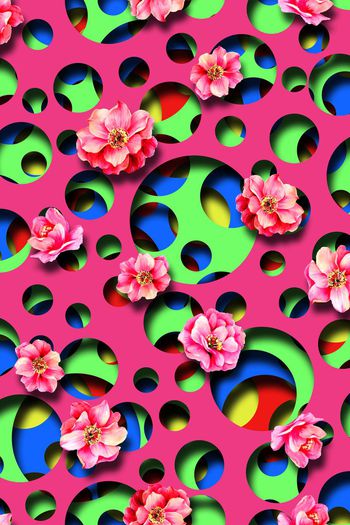 461020-3D效果几何远圆点花卉组合