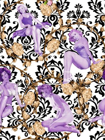 461417-欧美复古欧式花与美女女装衬衣连衣裙