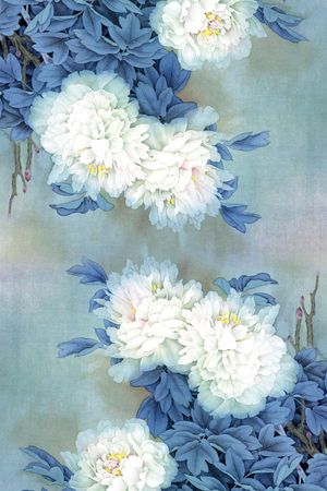 蓝白色调印花华亿平台图片