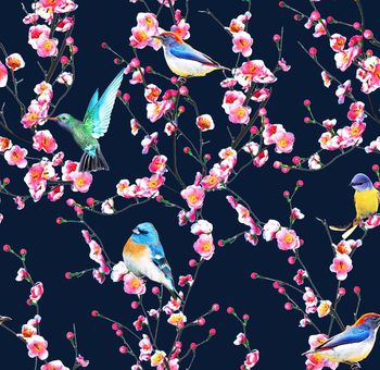 461765-中国风田民族时尚桃花鸟雀印花