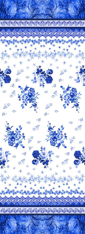 461845-欧式青花瓷花纹靛蓝花卉双边定位女装