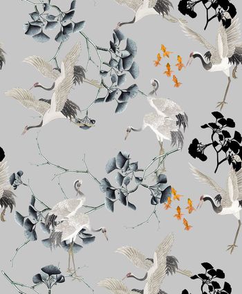 461848-流行时尚秋冬中国风花卉仙鹤组合印花