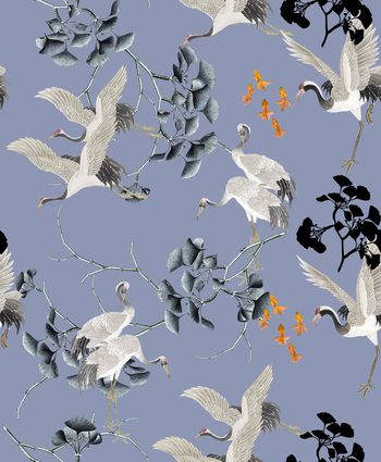 461849-流行时尚秋冬中国风花卉仙鹤组合印花