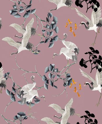 461850-流行时尚秋冬中国风花卉仙鹤组合印花