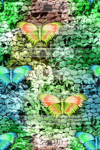 461927-花卉 蝴蝶 石头 底纹 数码 服装