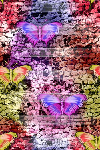 461928-花卉 蝴蝶 石头 底纹 数码 服装
