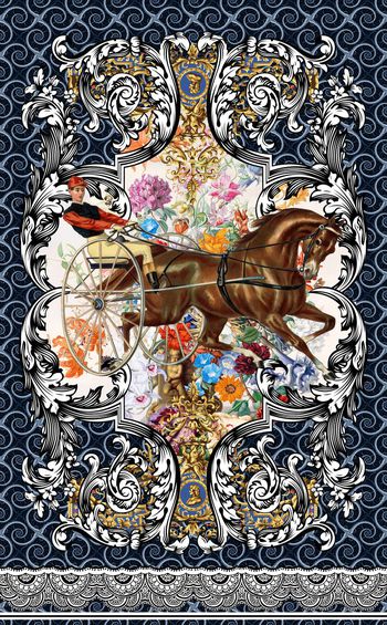 462295-复古欧式花纹马车油画花卉几何螺旋纹