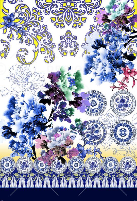 青花瓷印花华亿平台图片