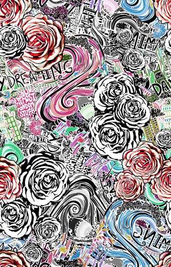 462543-潮流涂鸦 花卉 黑白 线条 色块 