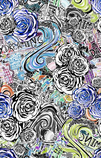 462544-潮流涂鸦 花卉 黑白 线条 色块 