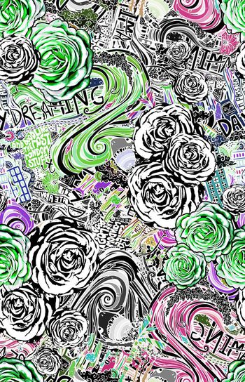 462545-潮流涂鸦 花卉 黑白 线条 色块 