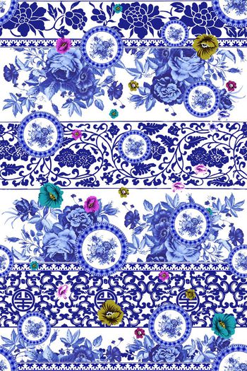 462591-中国民族风青花瓷花纹花卉华伦天奴混