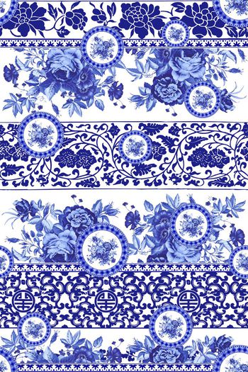 462593-中国民族风青花瓷花纹花卉华伦天奴混